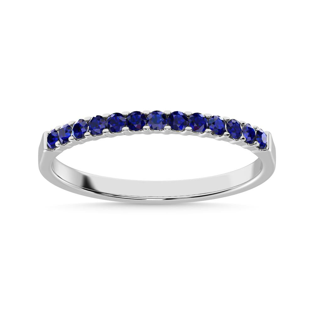 14K White Gold 1/4 Ctw Blue Sapphire Machine Band