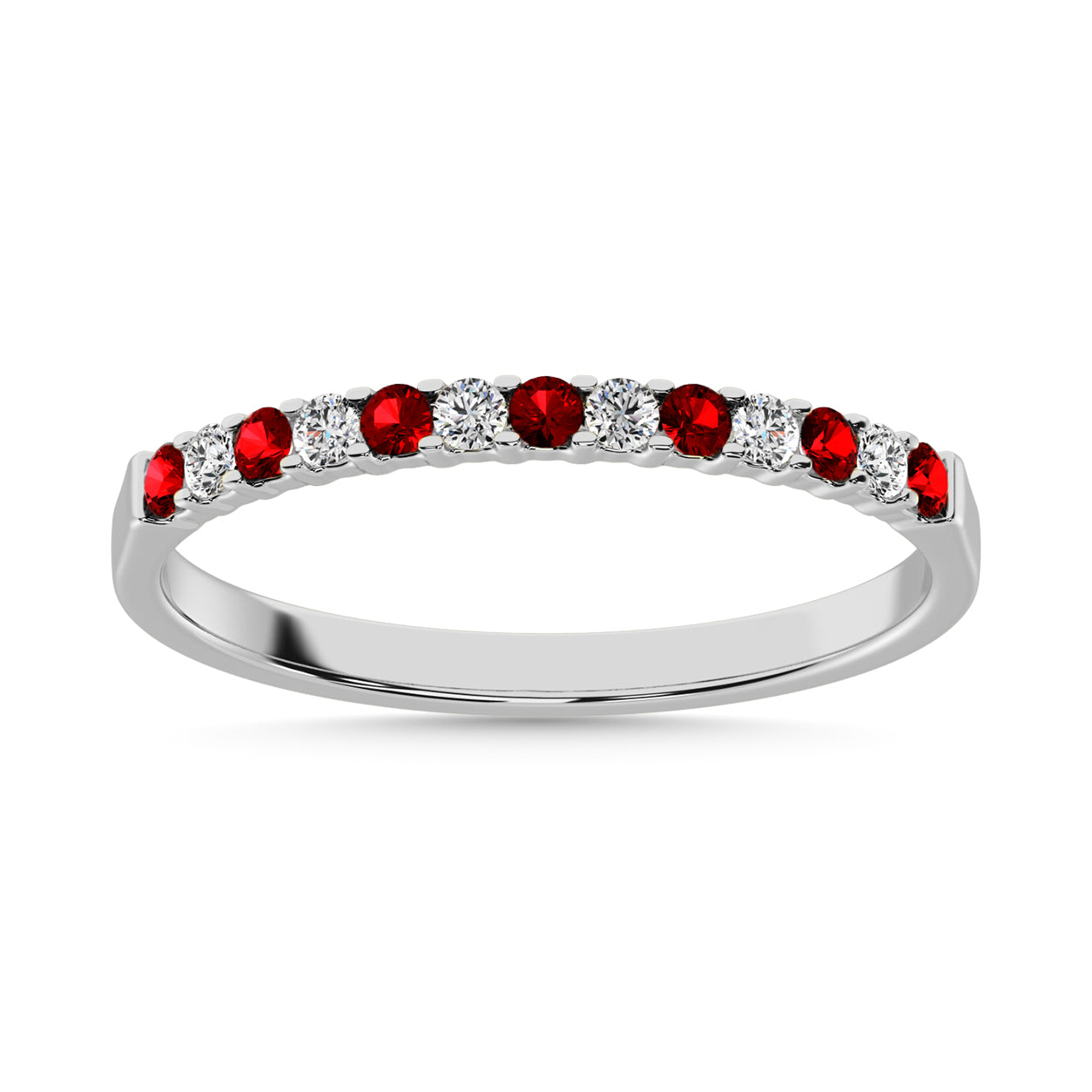 Diamond Machine Band 1/4 Ct Tw Alternate Garnet And Diamond 14K White Gold