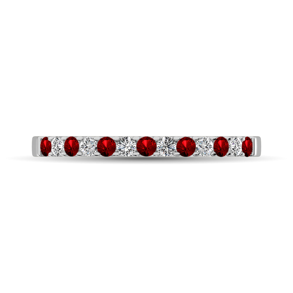 Diamond Machine Band 1/4 Ct Tw Alternate Garnet And Diamond 14K White Gold