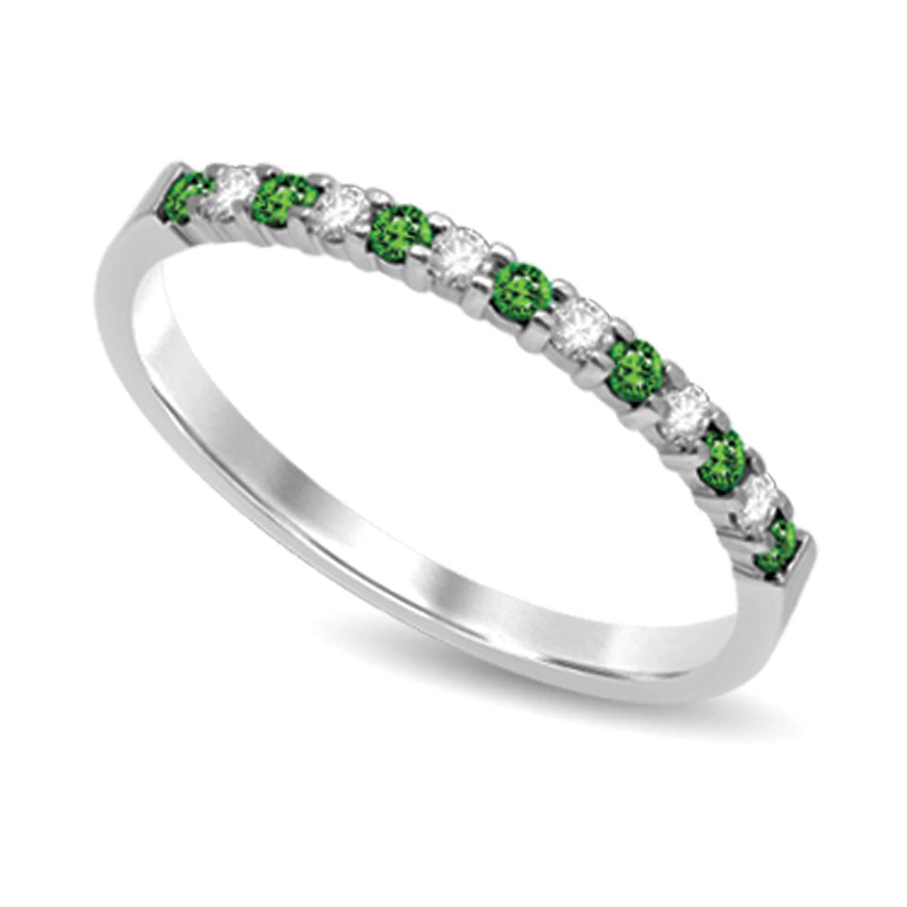 14K White Gold 1/4 Ctw Tsavorite & Diamond Machine Band