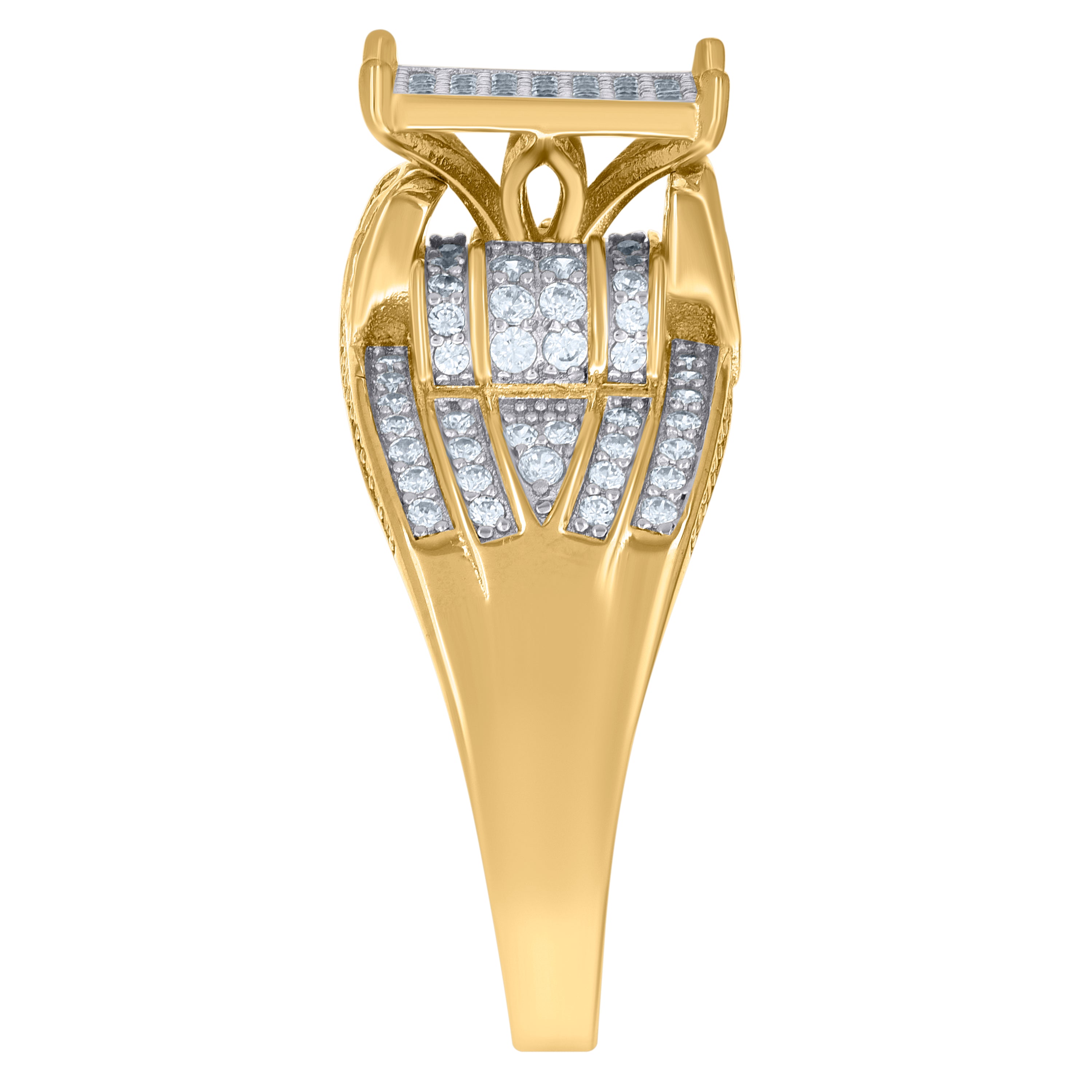 925 Sterling Silver Yellow-Tone Mens Cubic-Zirconia Square Head Fashion Ring