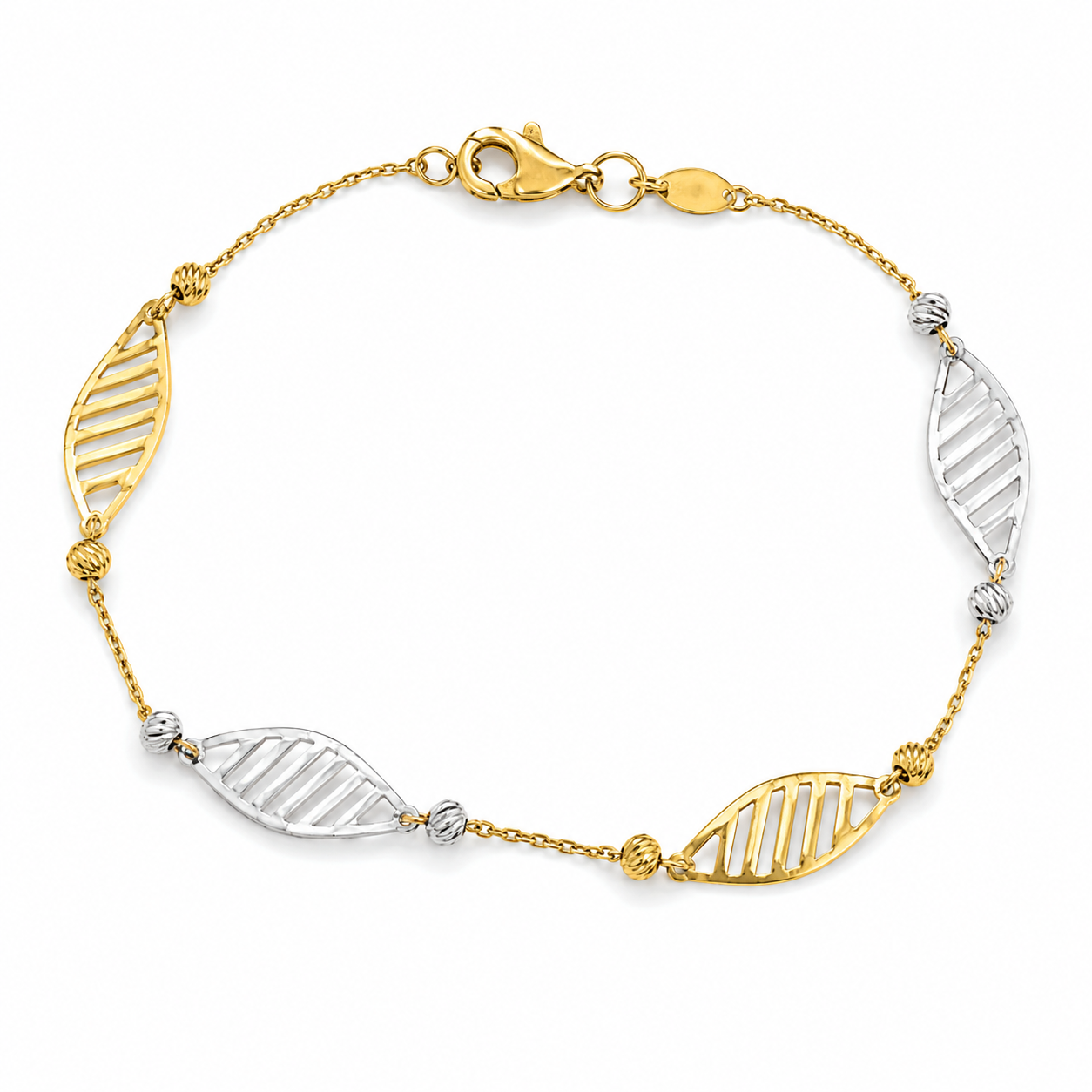 22KT Two Tone Gold 2.5 MM Leaf/Bead Bracelet