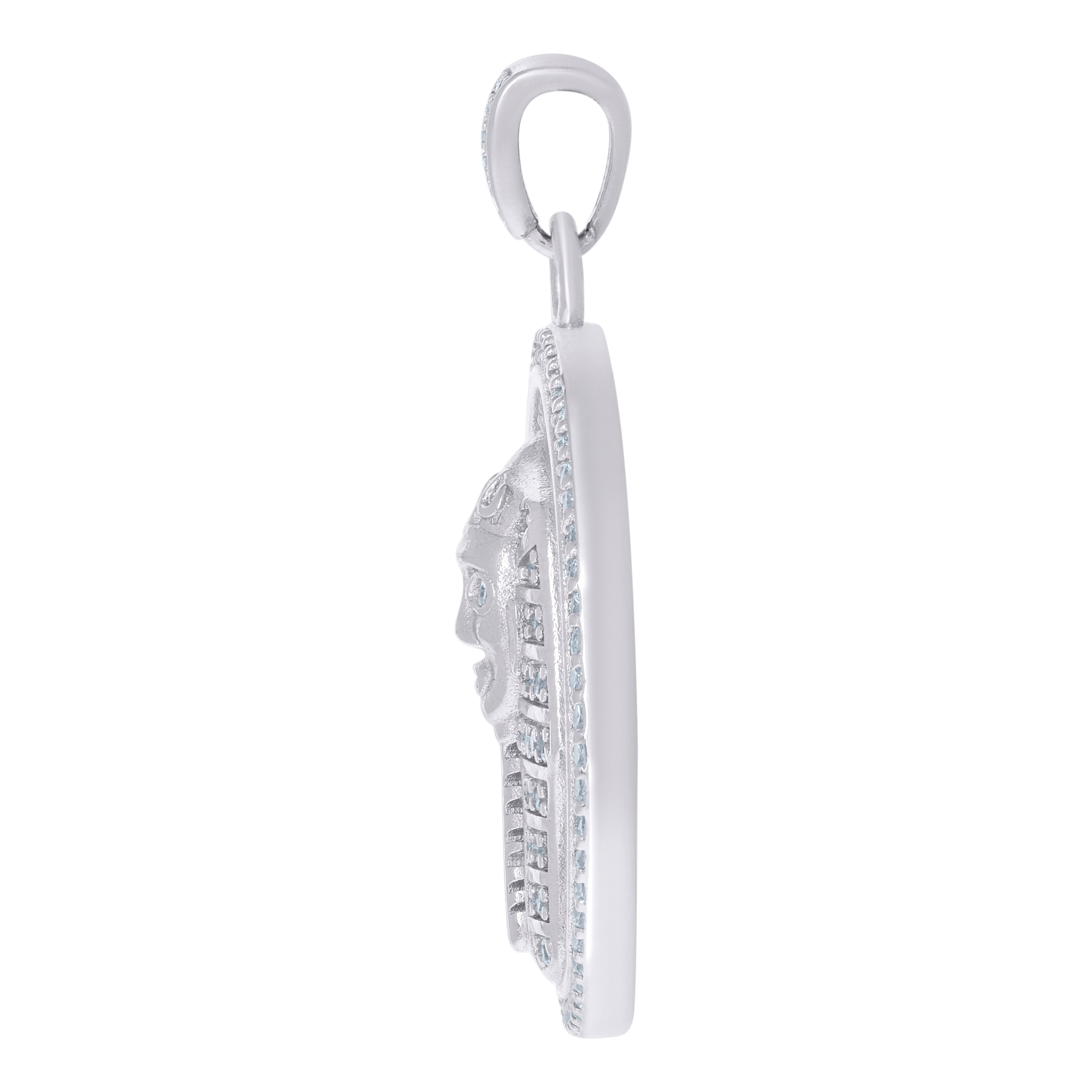 925 Sterling Silver Mens Cubic-Zirconia Pharaoh Egyptian Fashion Charm Pendant