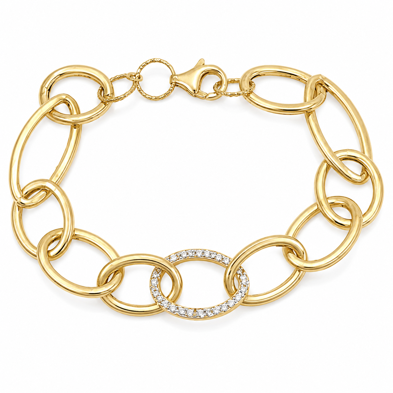 14KT Yellow Gold 14 MM Oval Link Cubic Zirconium Bracelet