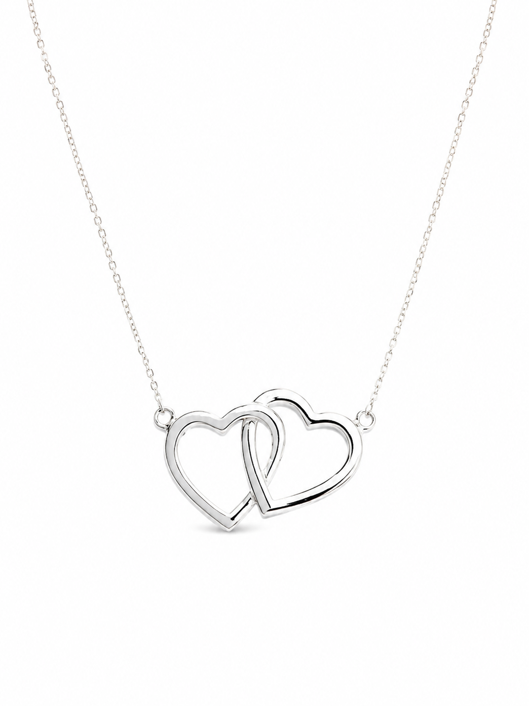 Sterling Silver Double Heart Pendant With Chain Necklace