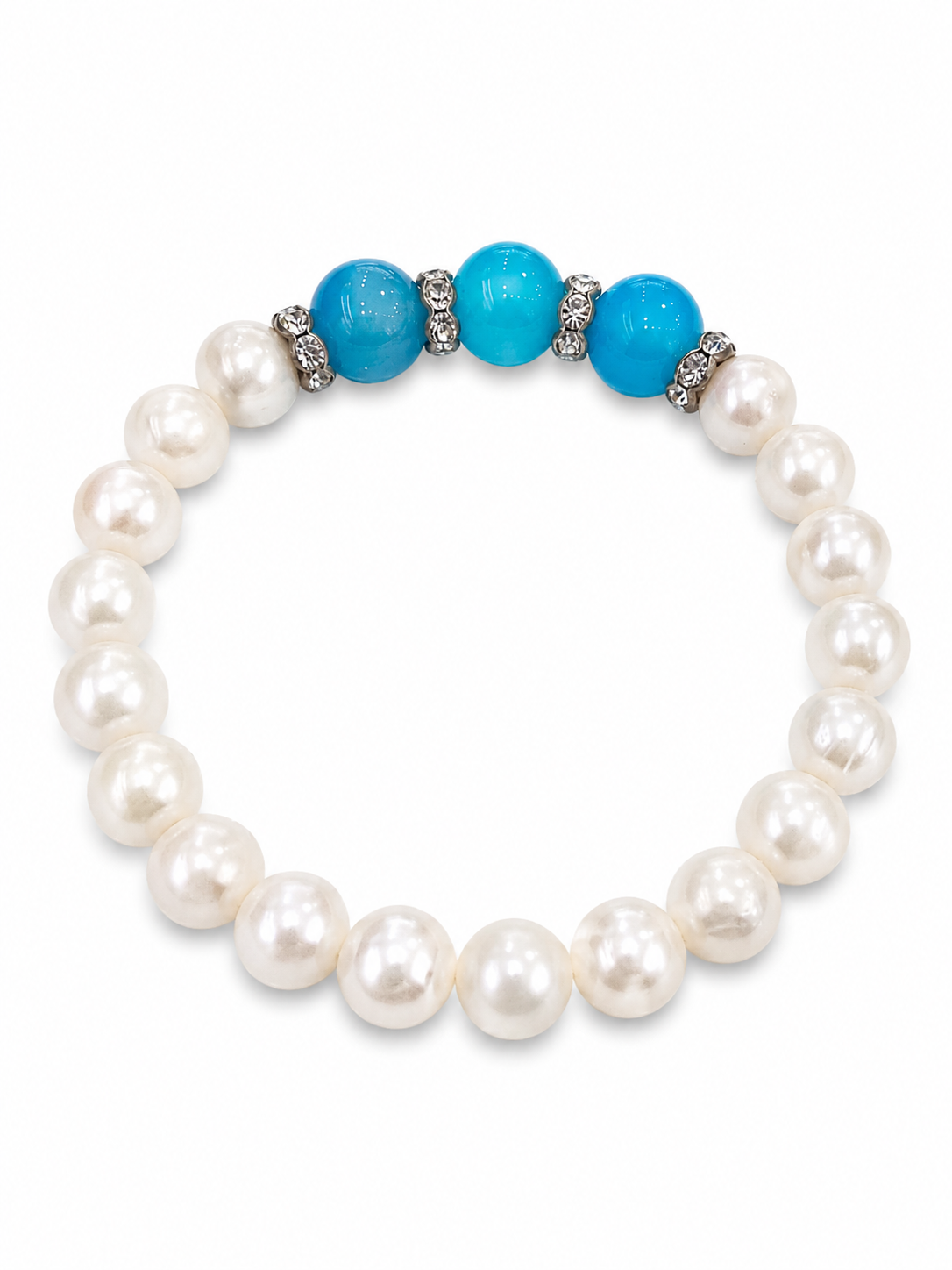 White Pearl With 3 Colored Beads and Cubic Zirconium Bracelet