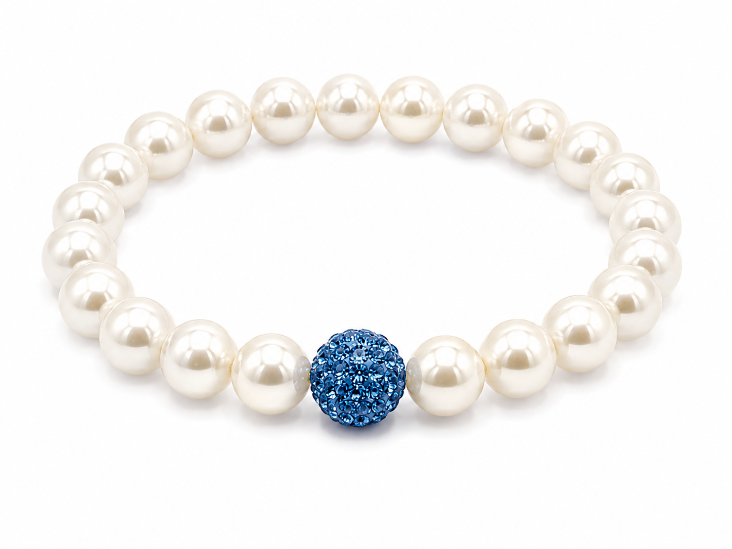 White Pearls With Cubic Zirconium Colored Bead 10 MM Necklace
