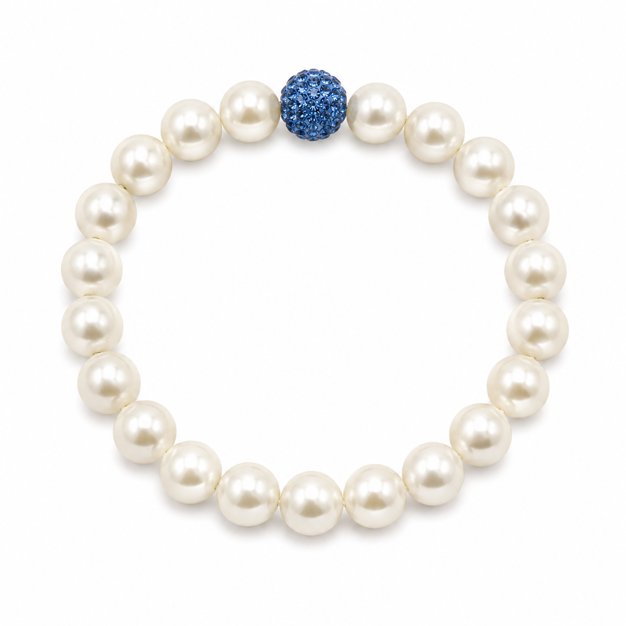 White Pearls With Cubic Zirconium Colored Bead 10 MM Necklace