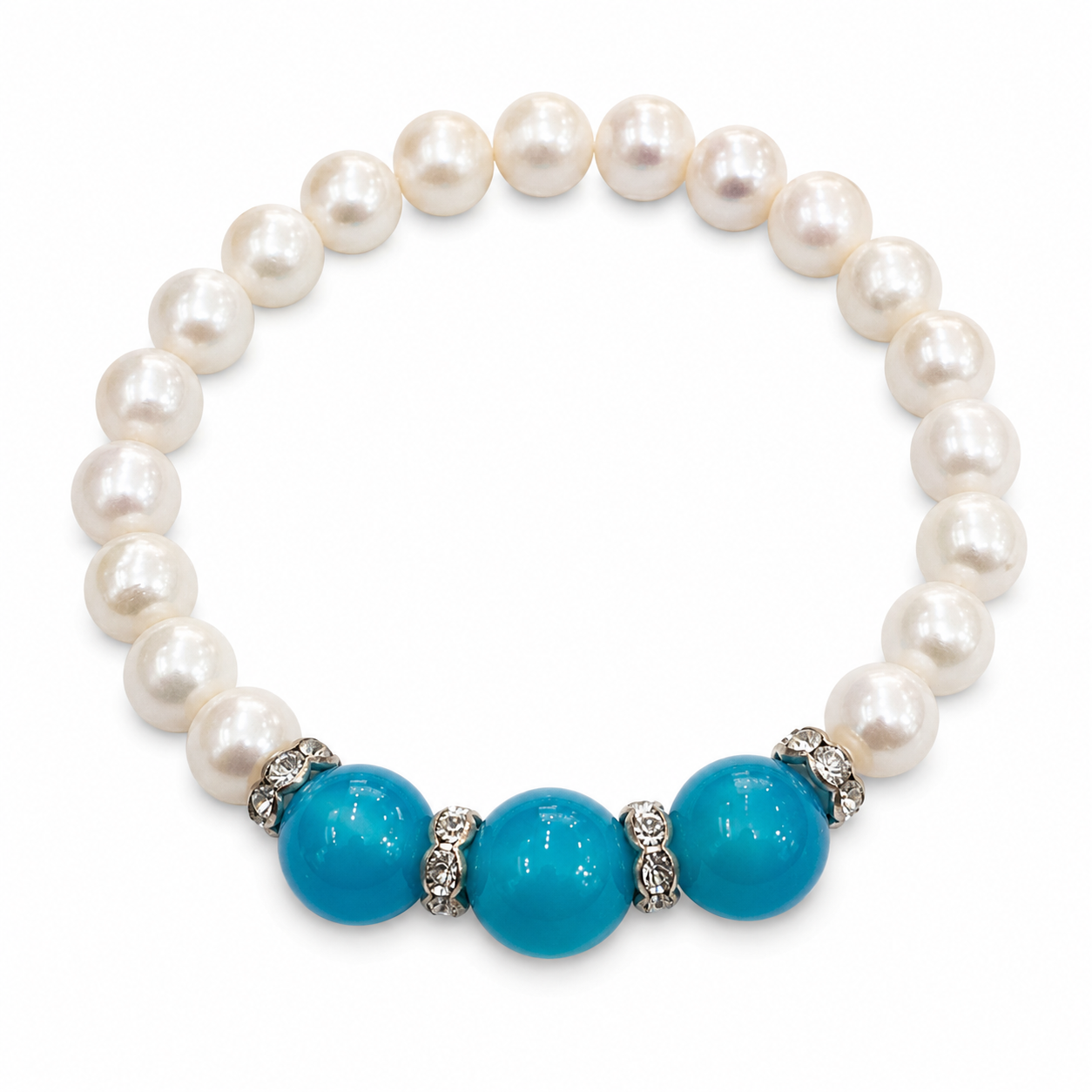 White Pearl With 3 Colored Beads and Cubic Zirconium Bracelet