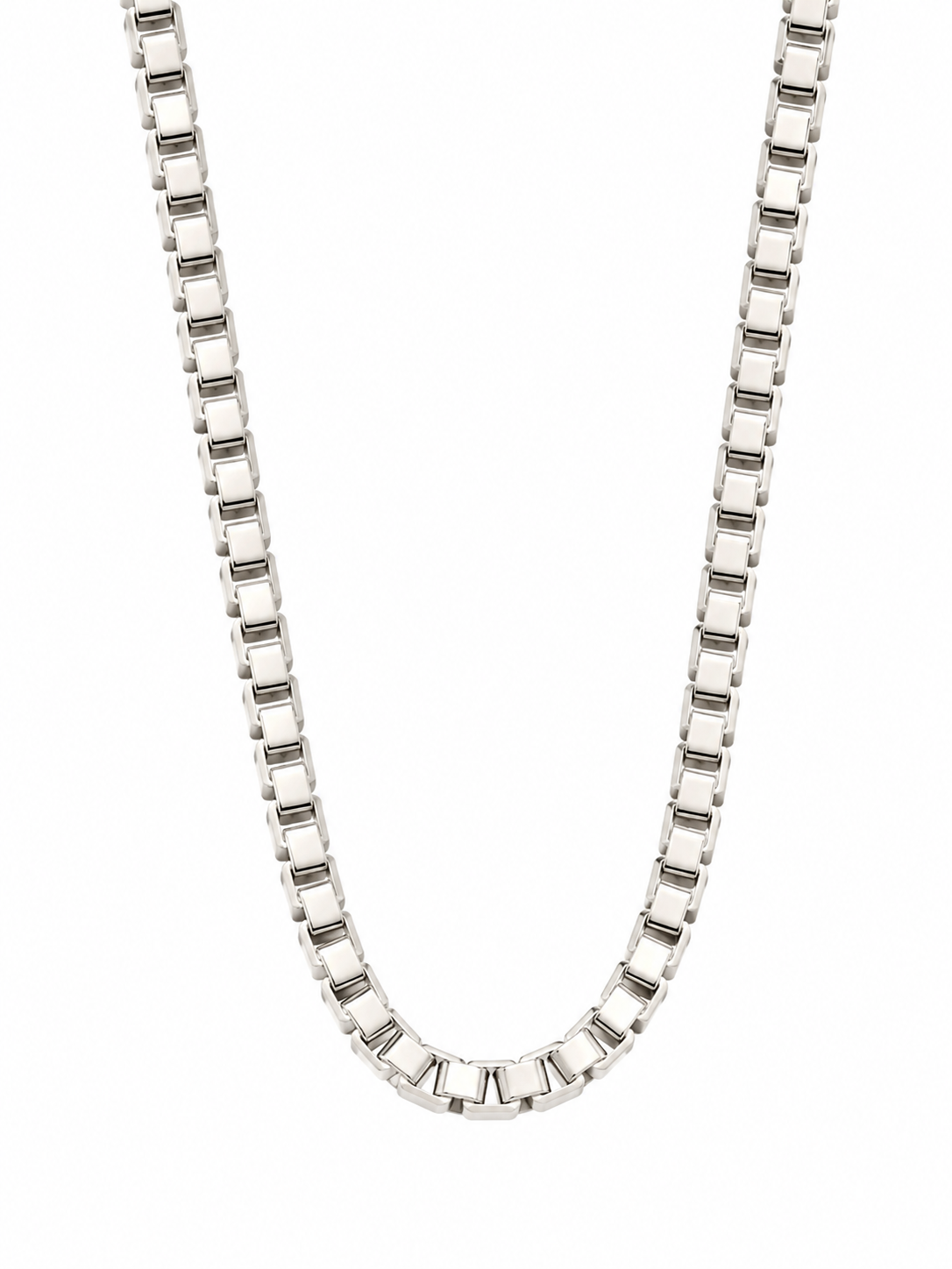 Sterling Silver Square Cubic Zirconium Box Chain Neckace