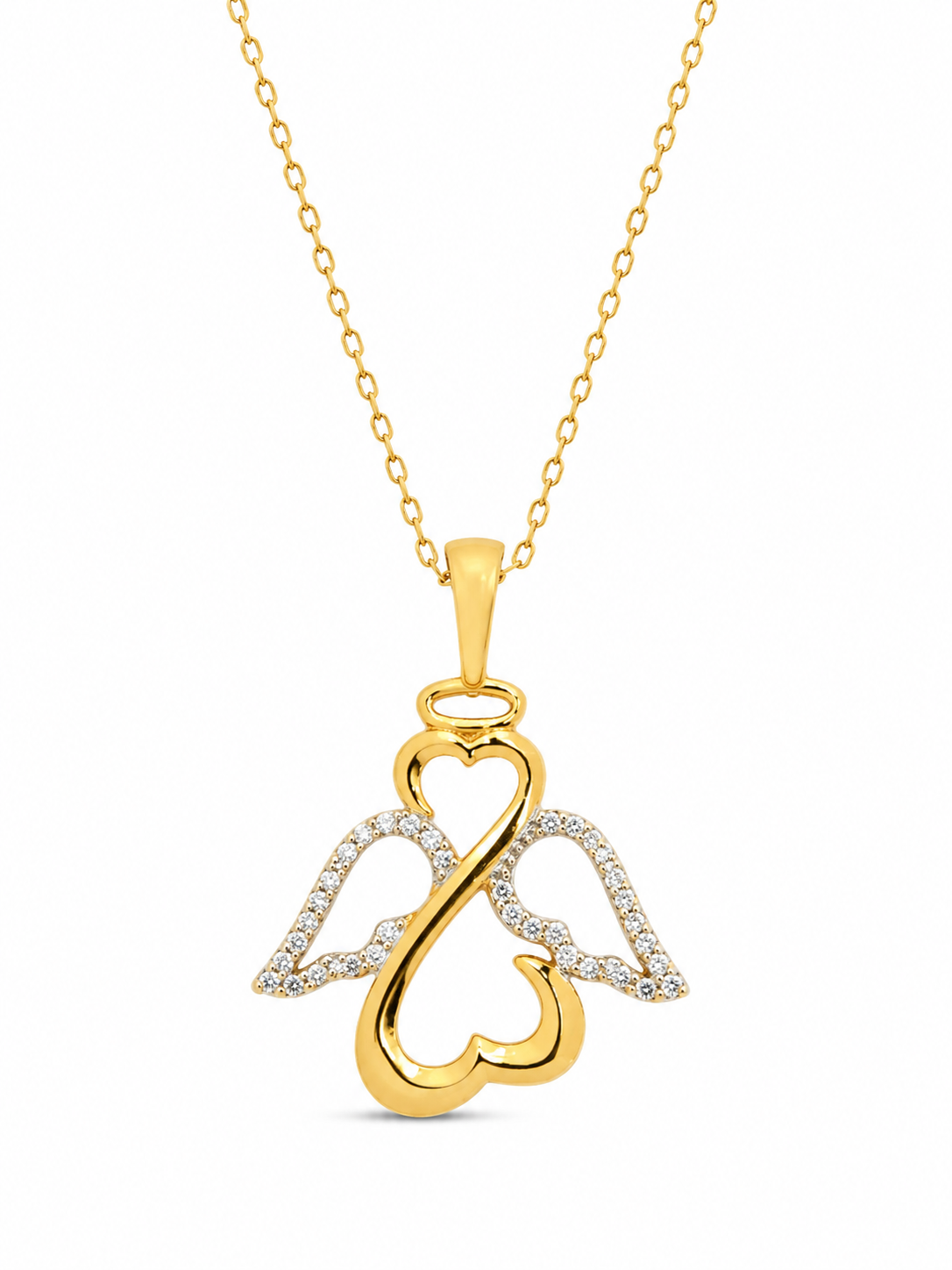Sterling Silver Yellow Angel Wings Open Heart Infinity Cubic Zirconium Necklace