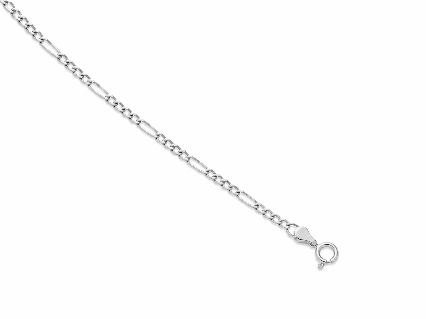 10KT Solid White Gold 1 MM Round Lobster Lock Figaro Link Chain