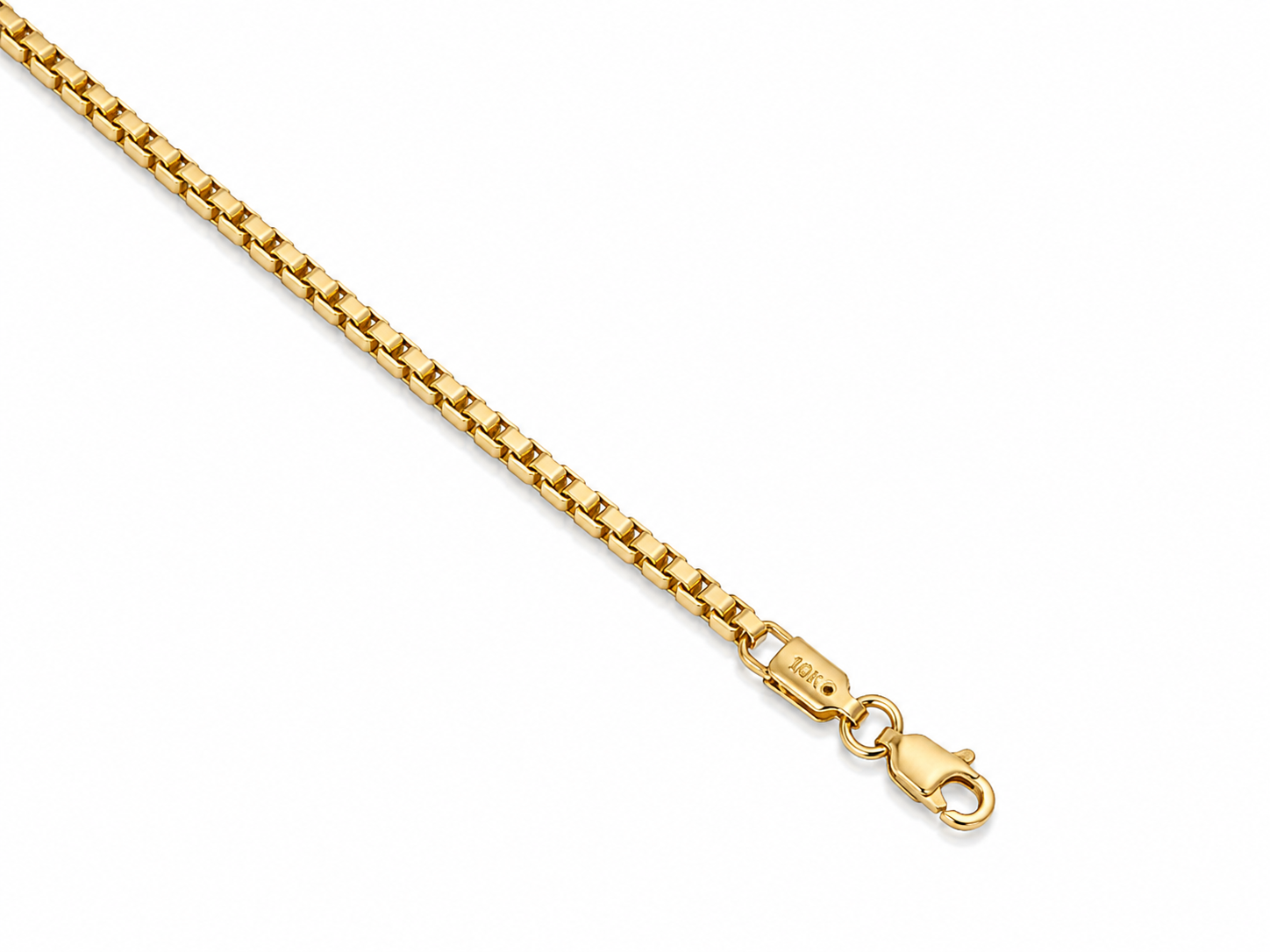 10KT Solid Yellow Gold 2.5 MM Lobster Lock Box Chain