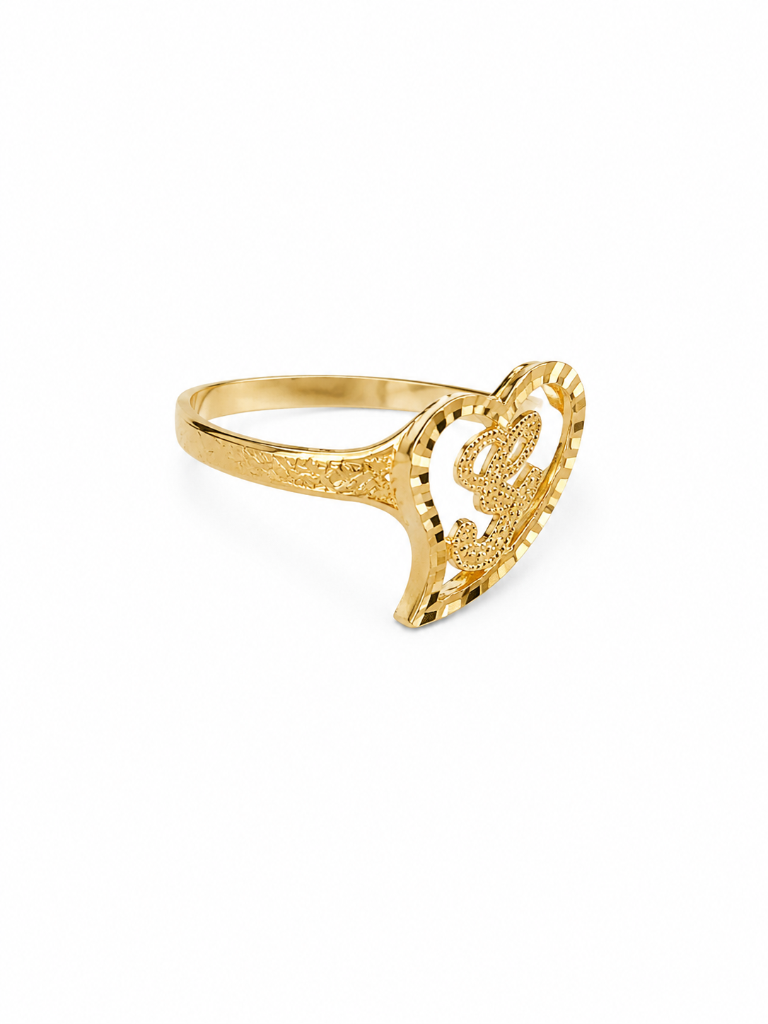 10TK Yellow Gold Initial Heart Ring