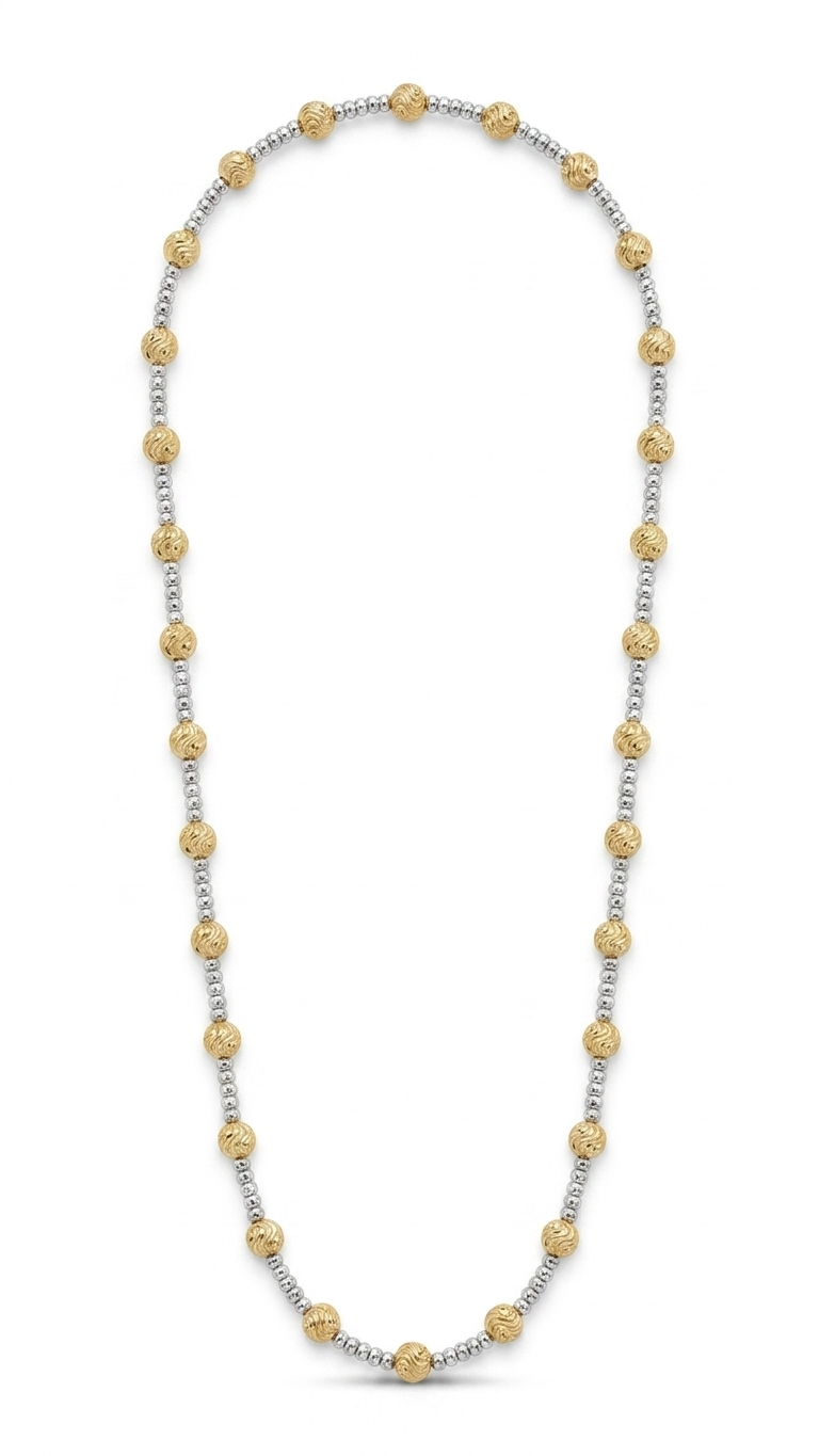 18KT Solid Two Tone Gold 4 MM Moon Cut Ball Chain