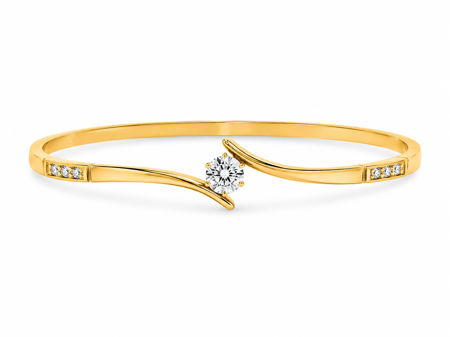 18KT Solid Yellow Gold Cubic Zirconium Kids Hinged Bangle Bracelet