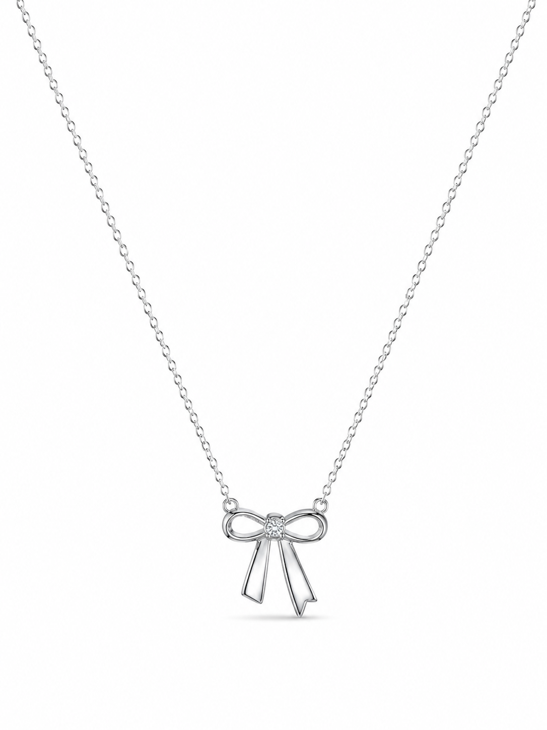 925 Sterling Silver Cubic Zirconium Lobster Lock Bowtie Necklace