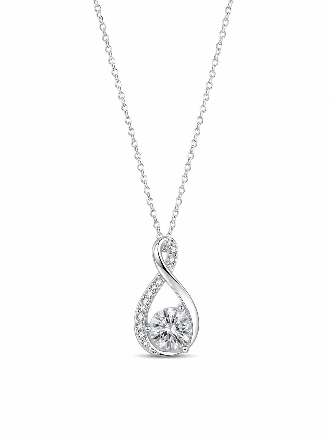 925 Sterling Silver Cubic Zirconium Lobster Lock Infinity Heart Necklace