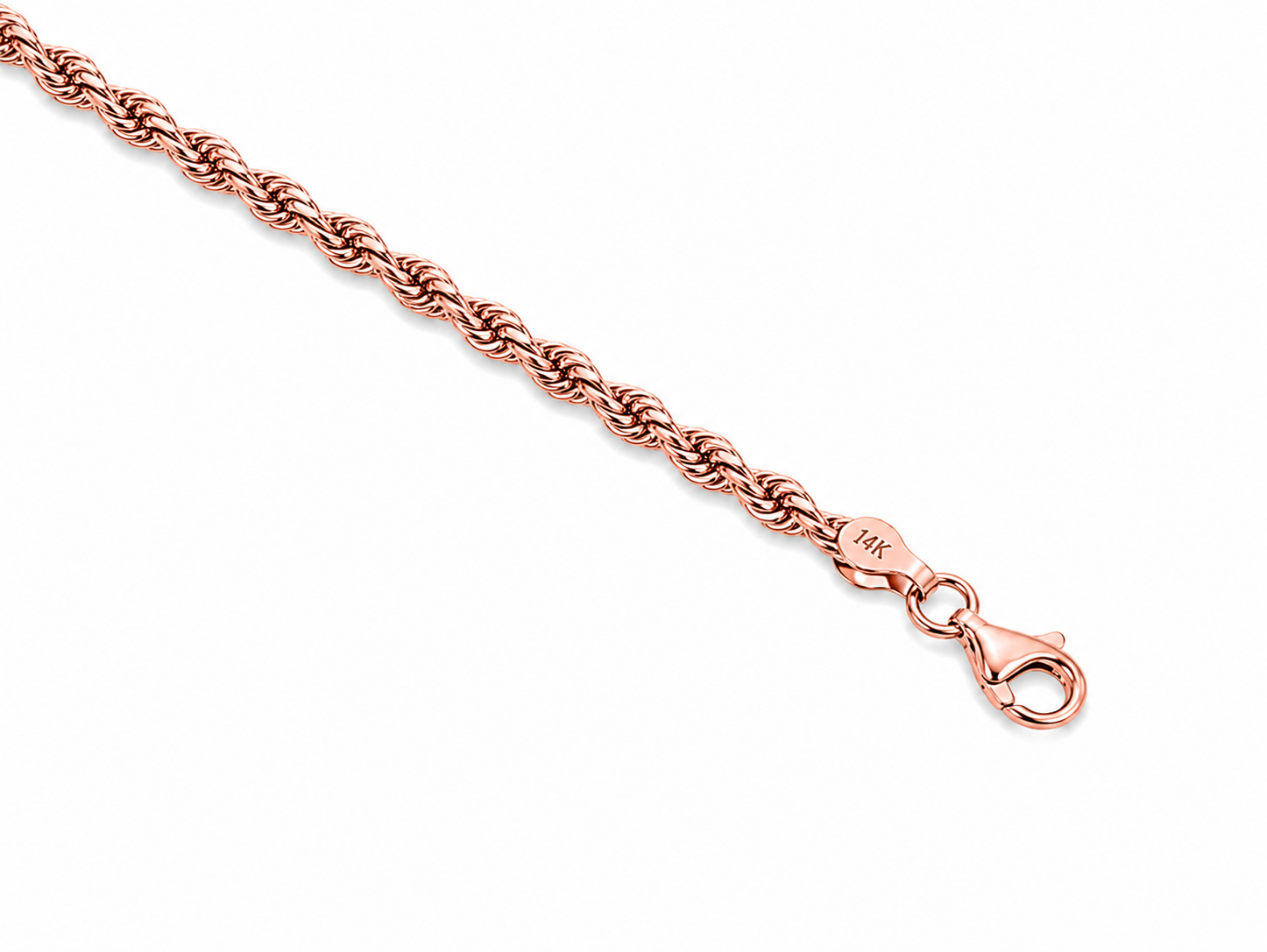14KT Solid Rose Gold 3.5 MM Rope Chain