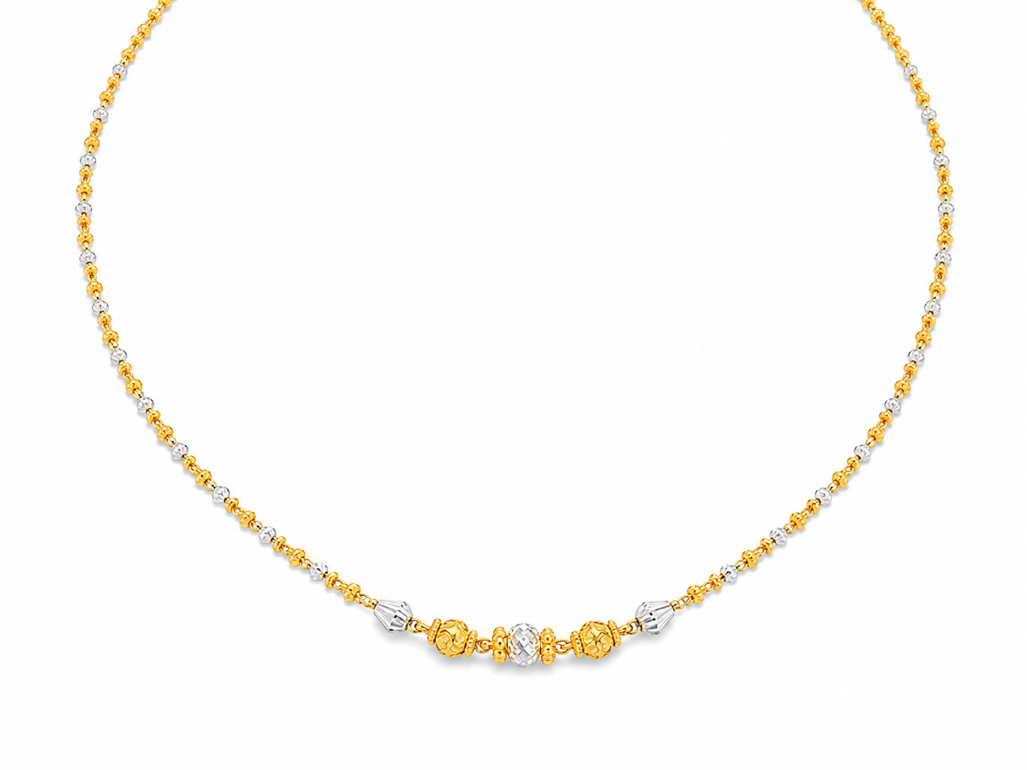 22KT Solid Two-Tone Gold 5 MM Designer Bead Necklace