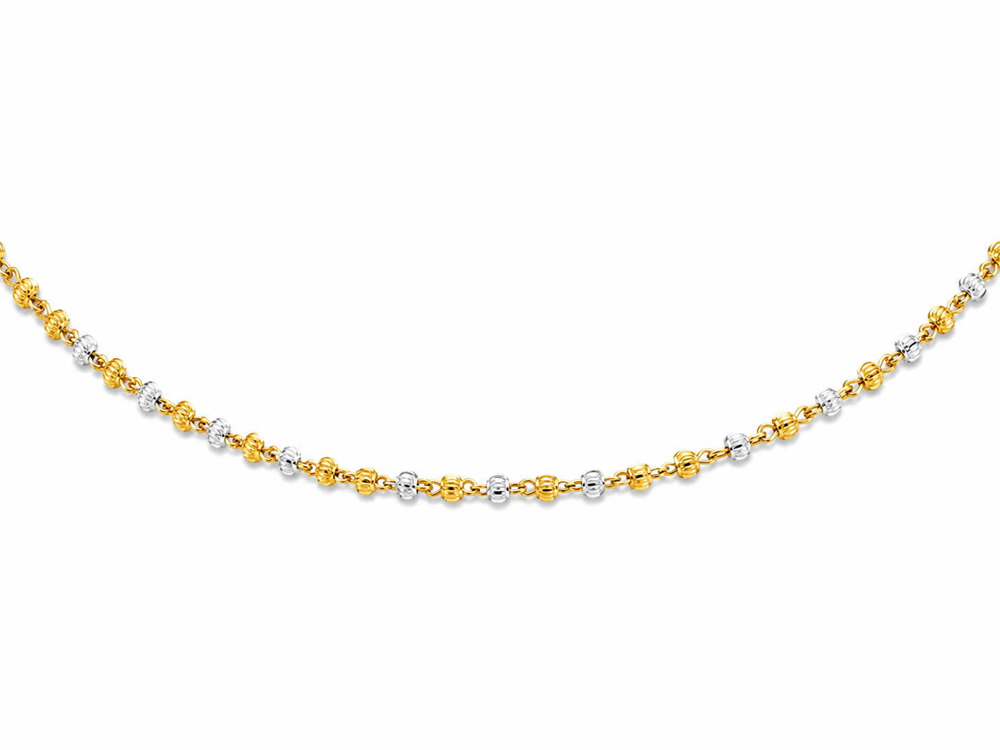 22KT Solid Two-Tone Gold 5 MM Designer Bead Necklace