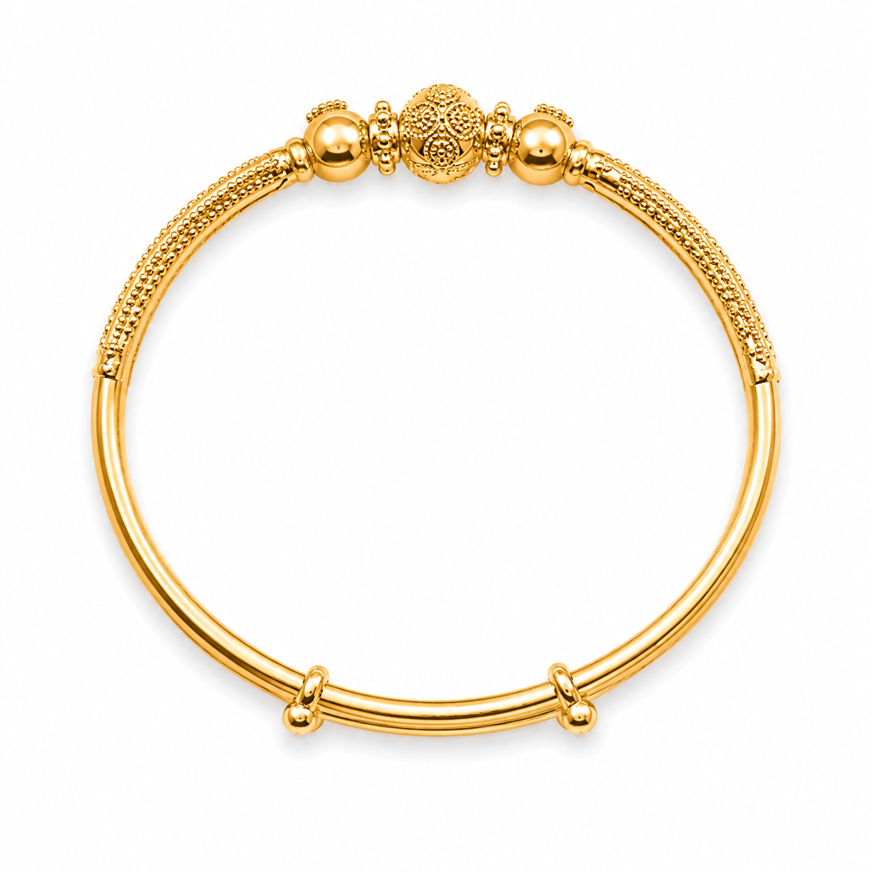 22KT Solid Yellow Gold Beaded Kids Expandable Bangle Bracelet