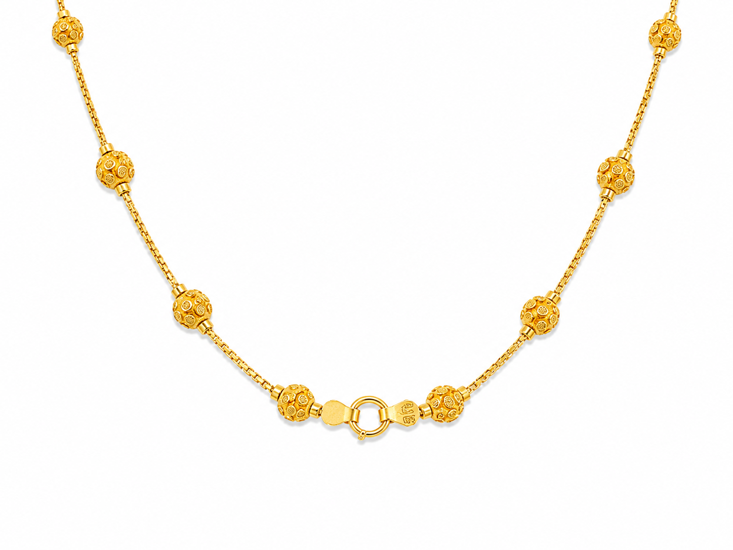 22KT Solid Yellow Gold 4.5 MM Designer Bead Necklace
