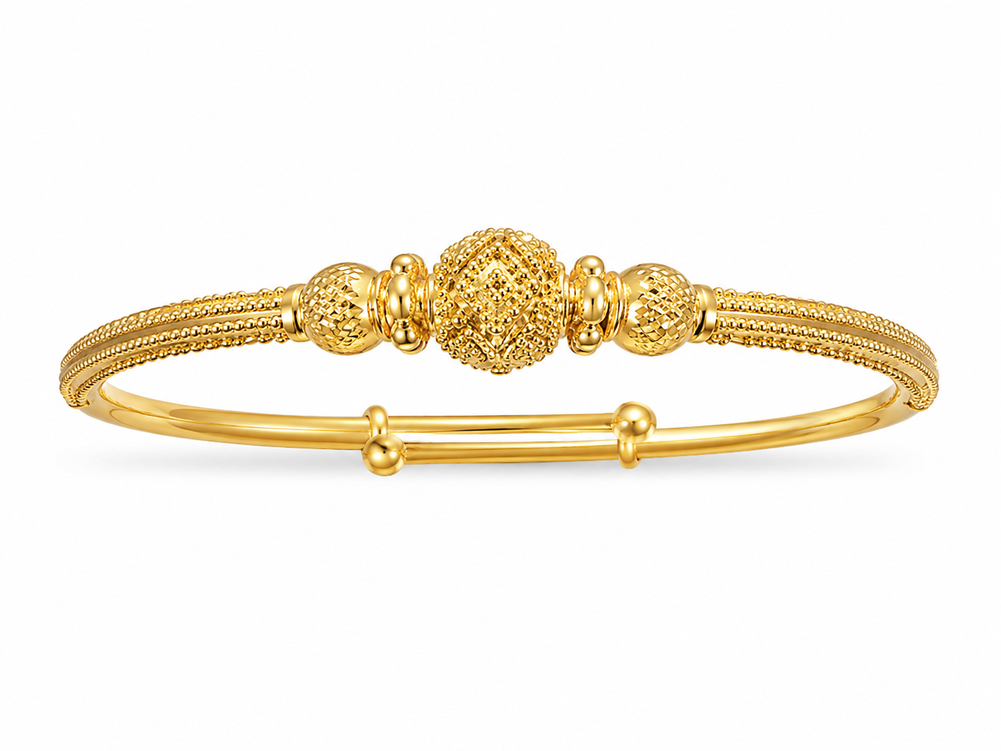 22KT Solid Yellow Gold Beaded Kids Expandable Bangle Bracelet