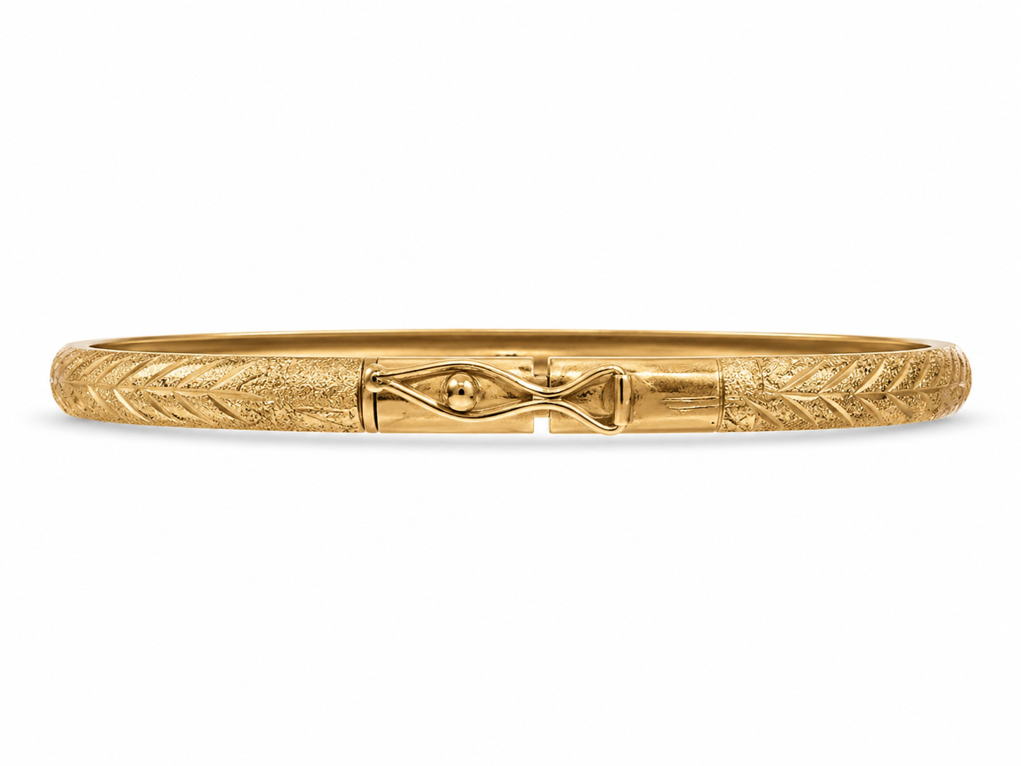 10KT Yellow Gold Diamond Cut Leaf 4 mm Bangle Bracelet