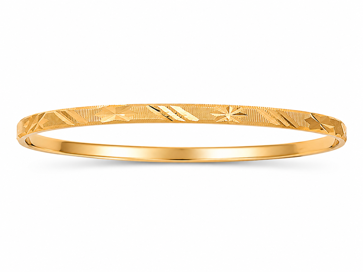 14KT Yellow Gold Diamond Cut Designer 3 mm Bangle Bracelet