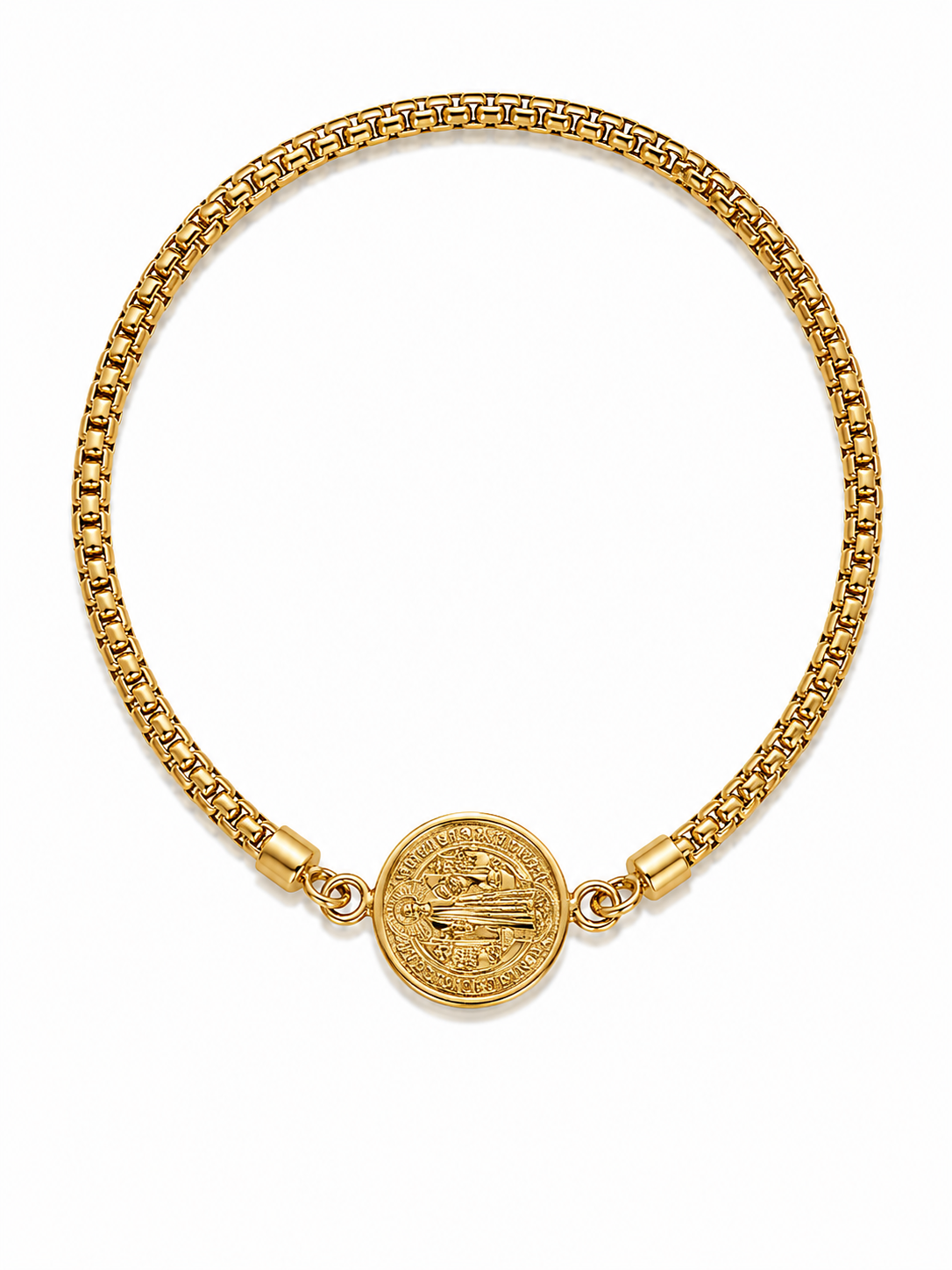 14KT Round Reversible Jesus Cross Stretchable Yellow Gold Bracelet