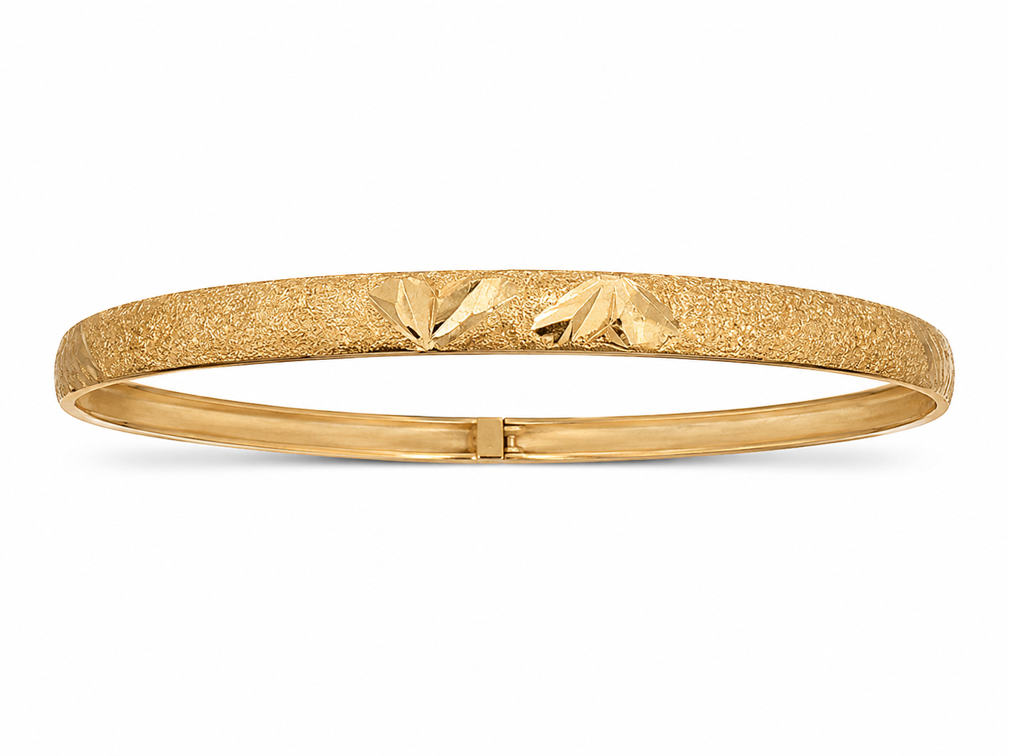 14KT Yellow Gold Diamond Cut Heart Brushed 5 mm Bangle Bracelet