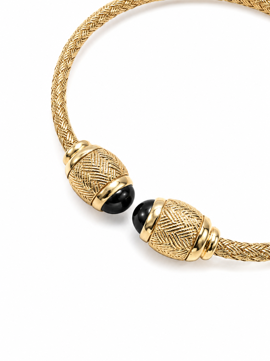 14KT Braided Cubic Zirconium Open 3 MM Yellow Gold Bracelet