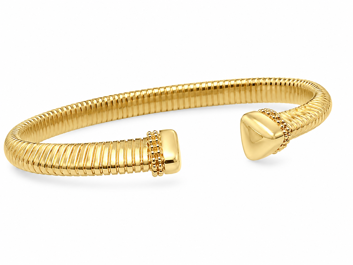 14KT Ribbed Yellow Gold 7 MM Open Bangle Bracelet