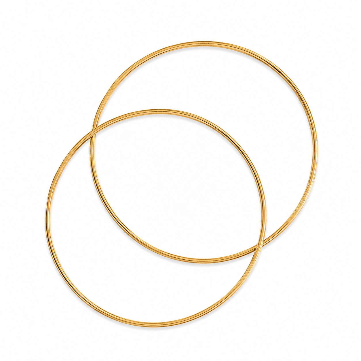 18KT Yellow Gold Diamond Cut Twisted 2 mm Bangle 2 Piece Bracelet Set