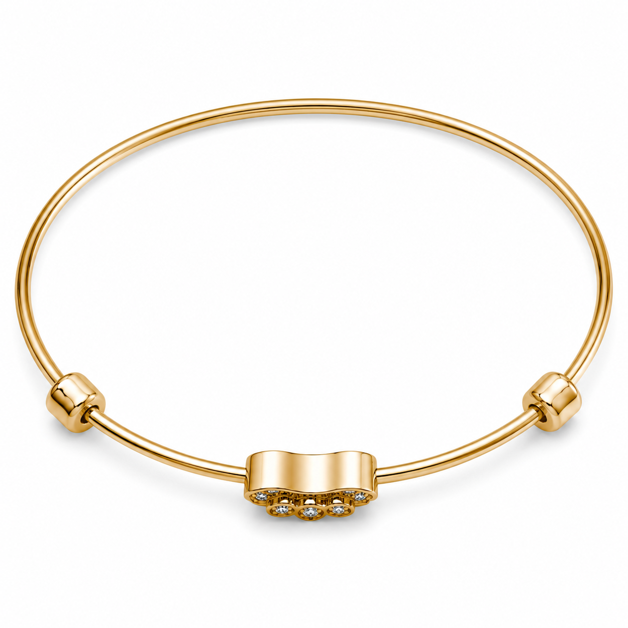 14KT Yellow Gold Gem Stone Heart Cubic Zirconium 1 MM Slip On Bangle Bracelet