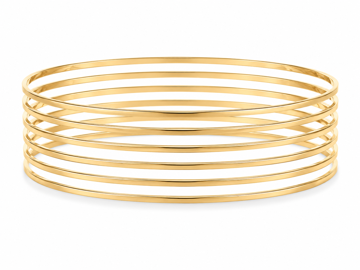 14KT Yellow Gold 7 Piece Bangle 2 MM Bangle Bracelet Set