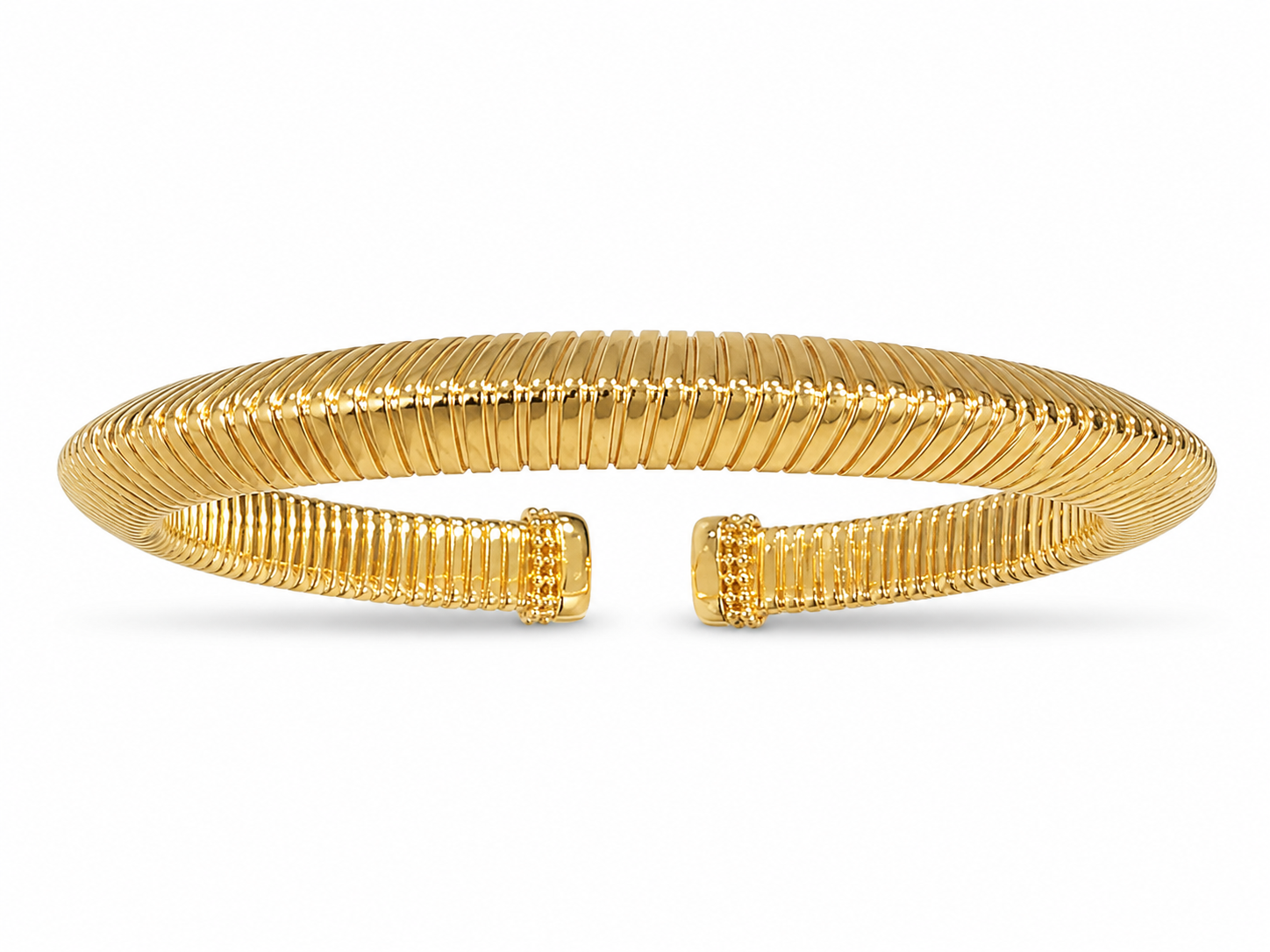 14KT Ribbed Yellow Gold 7 MM Open Bangle Bracelet