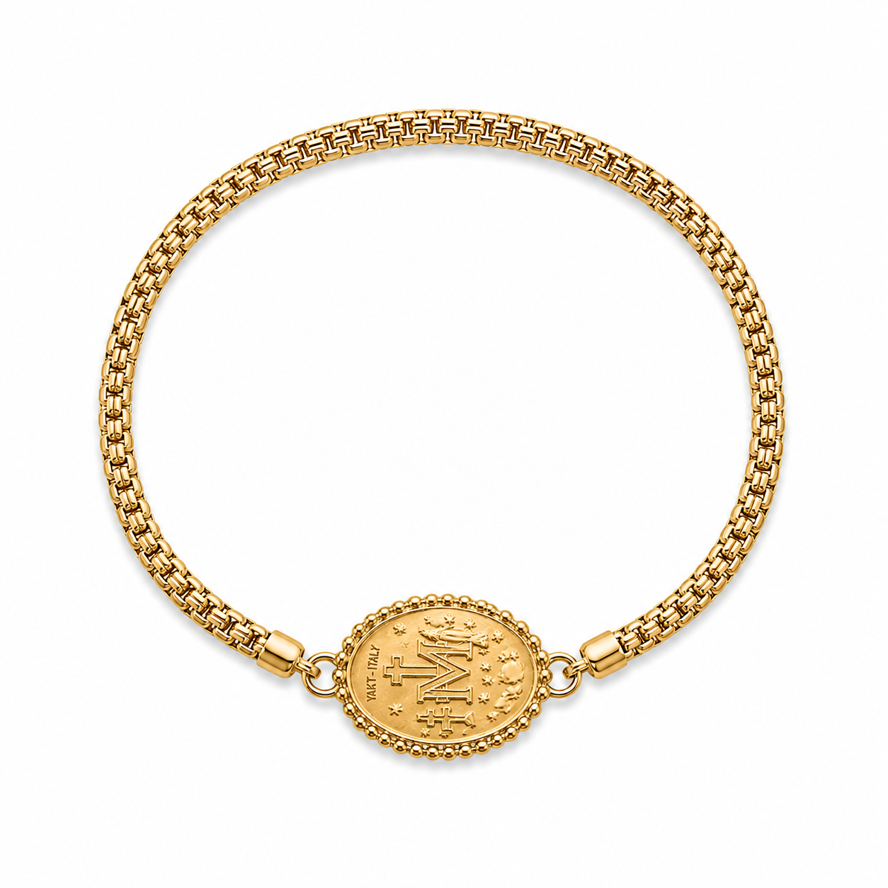 14KT Jesus Cross Reversible Charm 3 MM Stretchable Bracelet