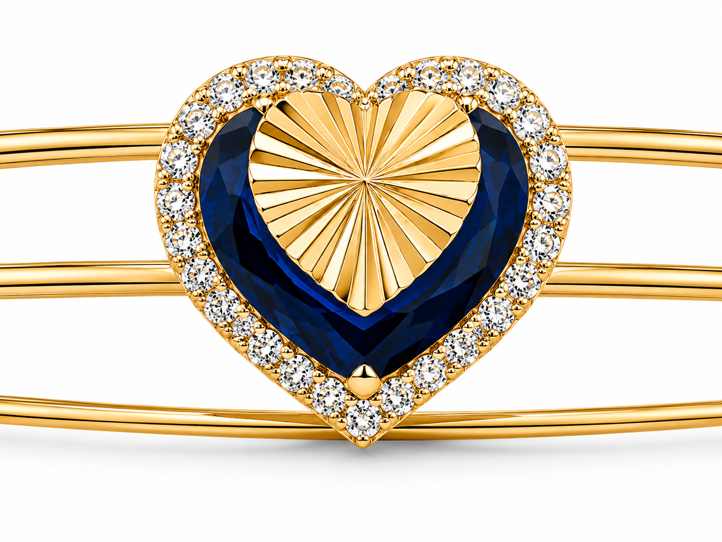 14KT Yellow Gold Gem Stone Heart Cubic Zirconium 1 MM Slip On Bangle Bracelet