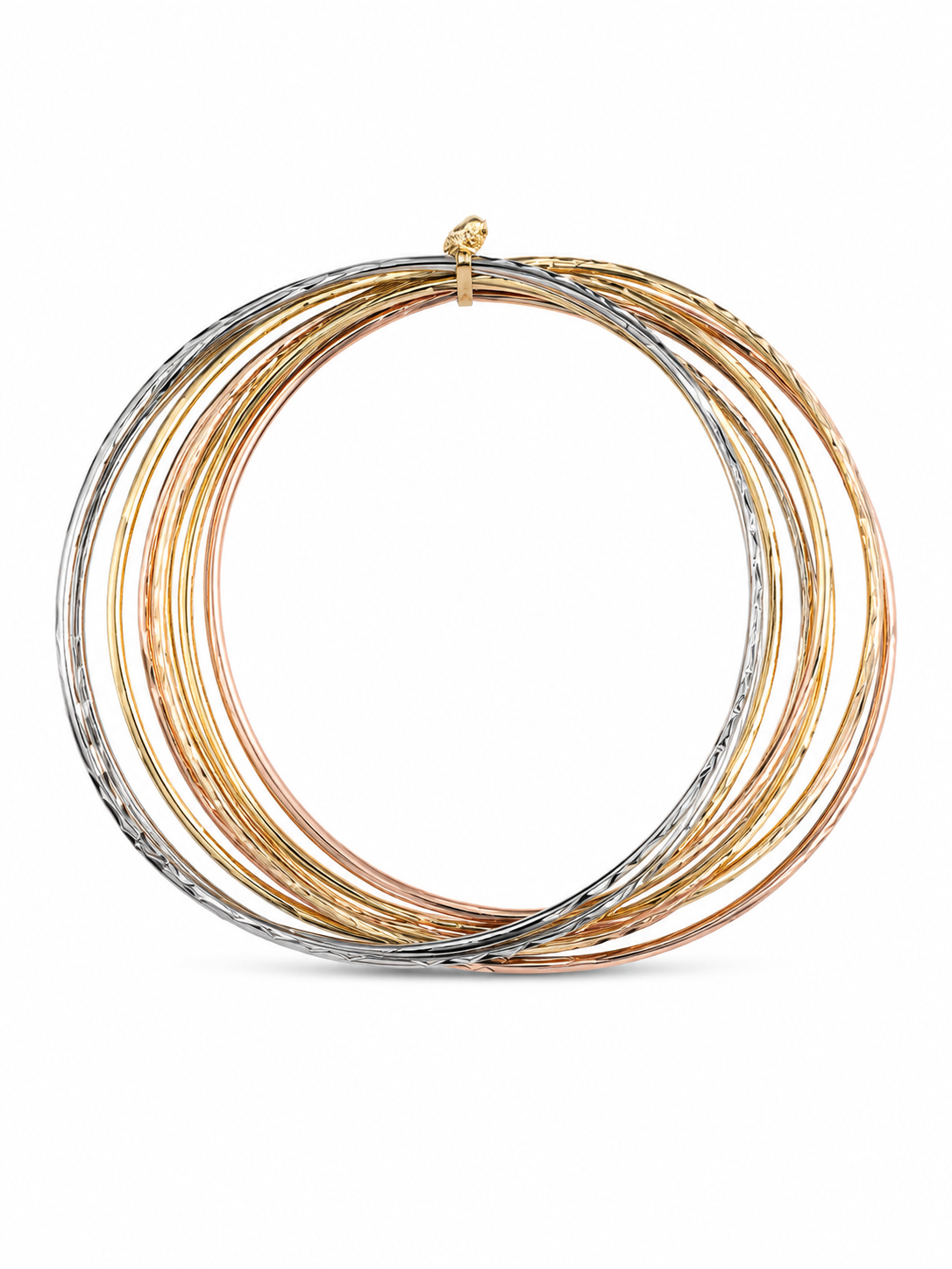 14KT 7 Piece Ribbed 1 MM Yellow Gold Bangle Bracelet Set