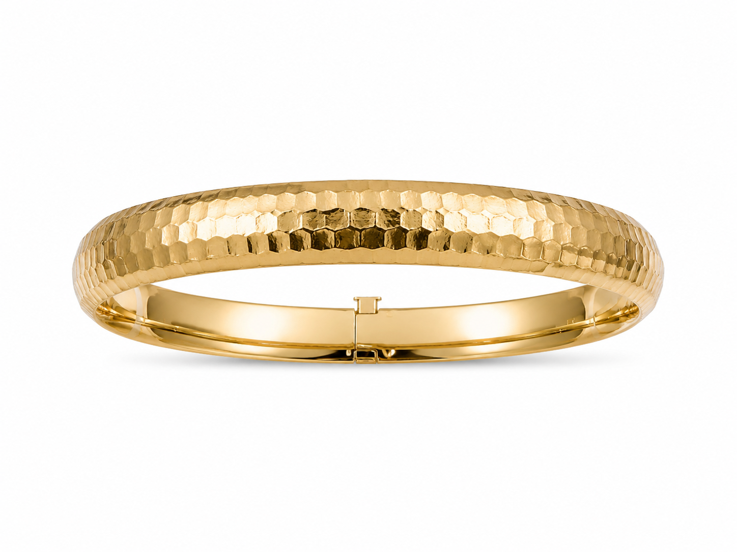 14KT Ribbed 8 MM Yellow Gold Box Lock Bangle Bracelet