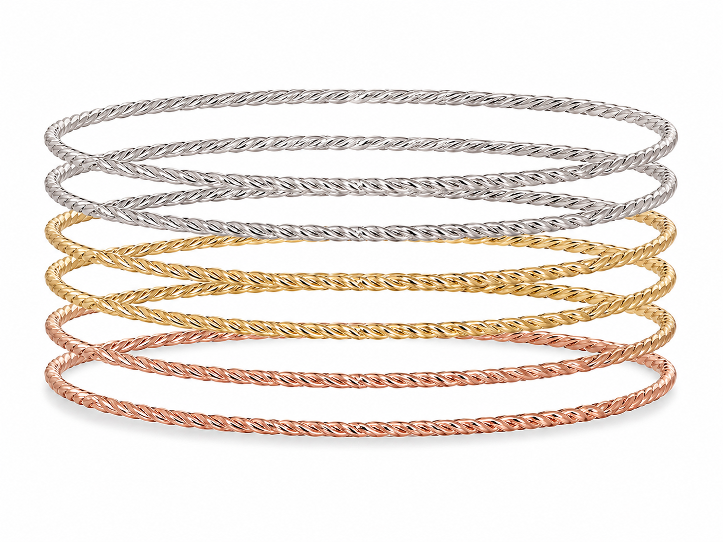 14KT 7 Piece Ribbed 1 MM Yellow Gold Bangle Bracelet Set