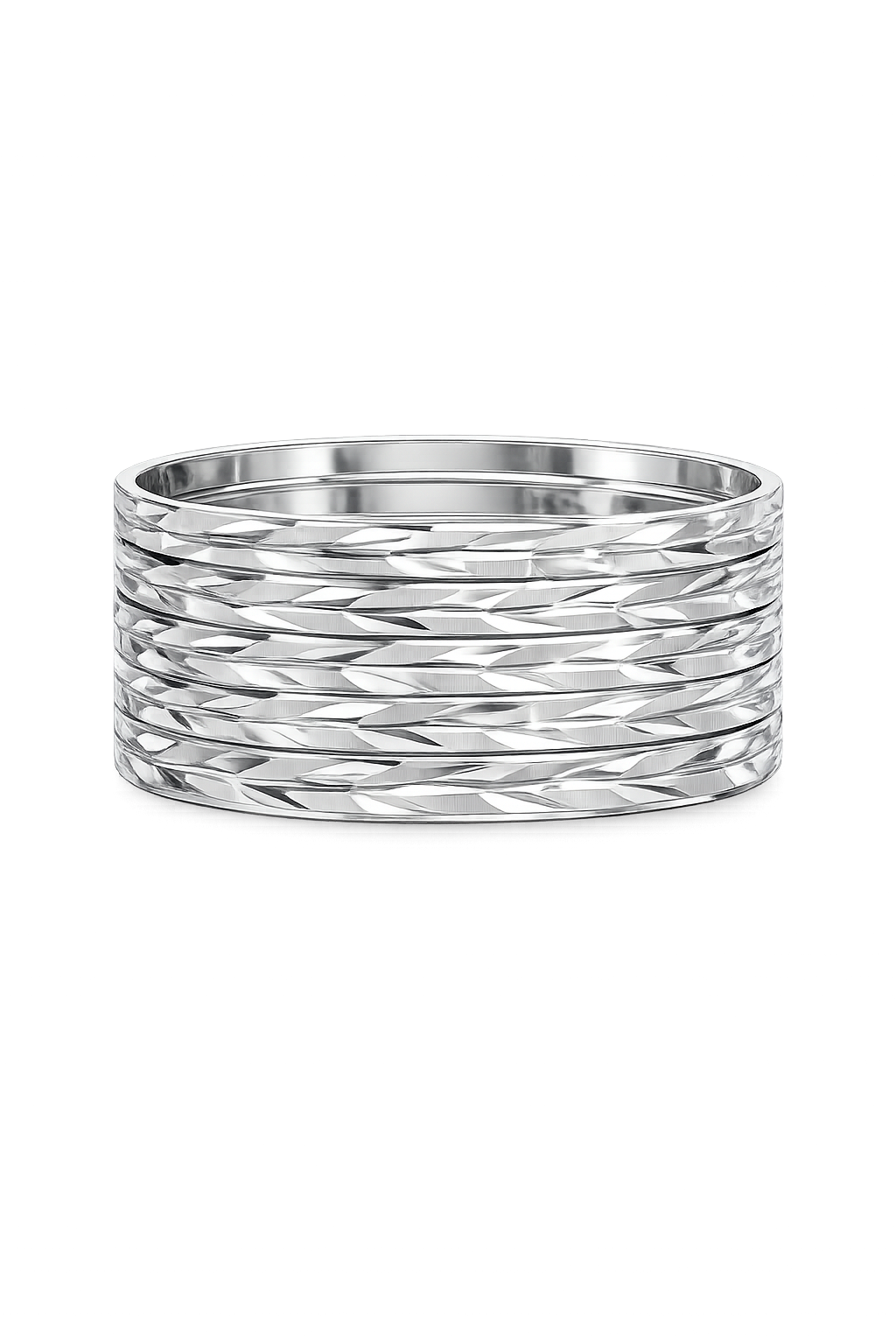 14KT Grooved 6 Piece 6mm White Gold Bangle Bracelet Set