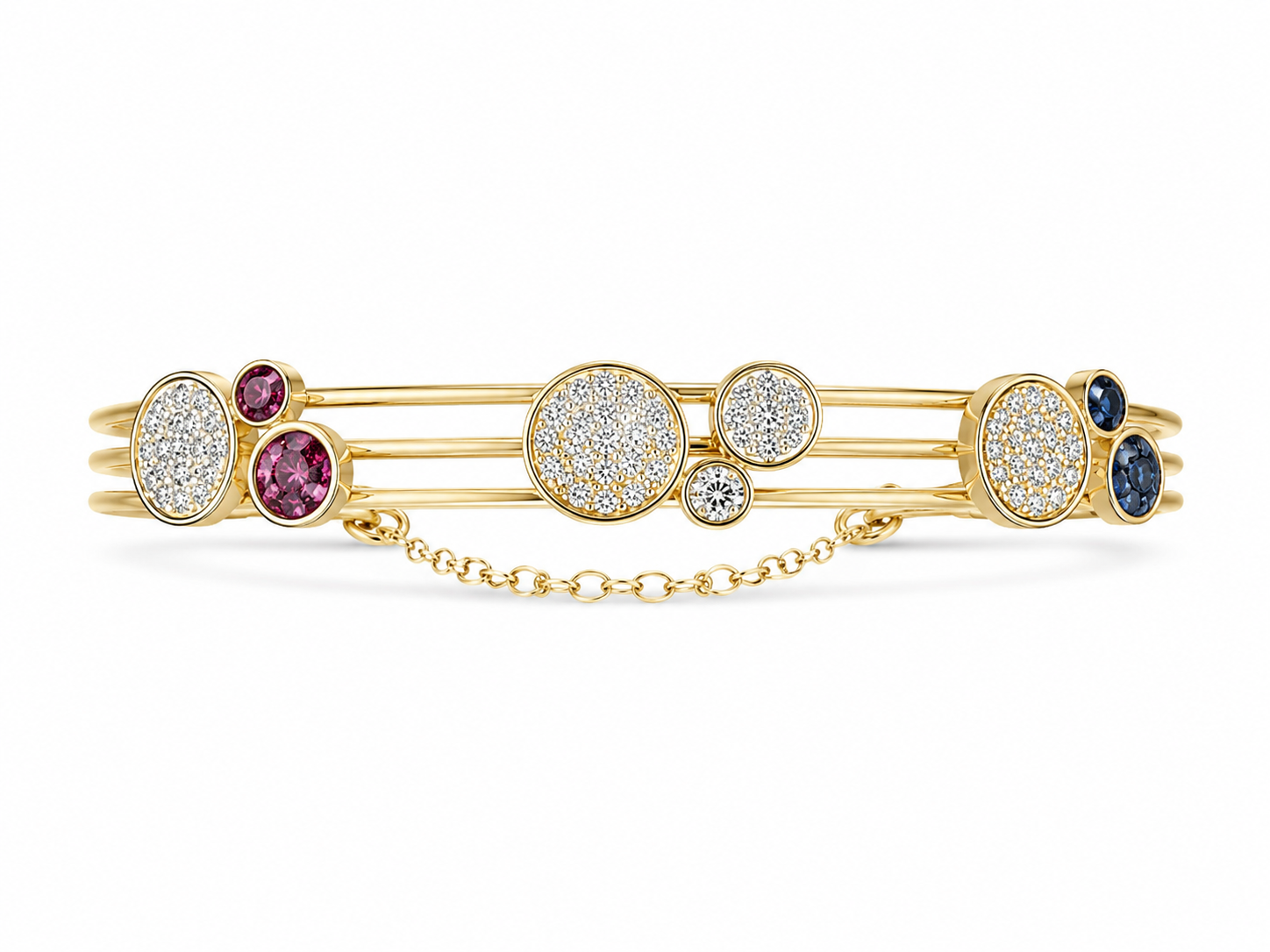 14KT Yellow Gold Circle Gem Stone Cubic Zirconium Chain Lobster Link 5.2 MM Bangle Bracelet