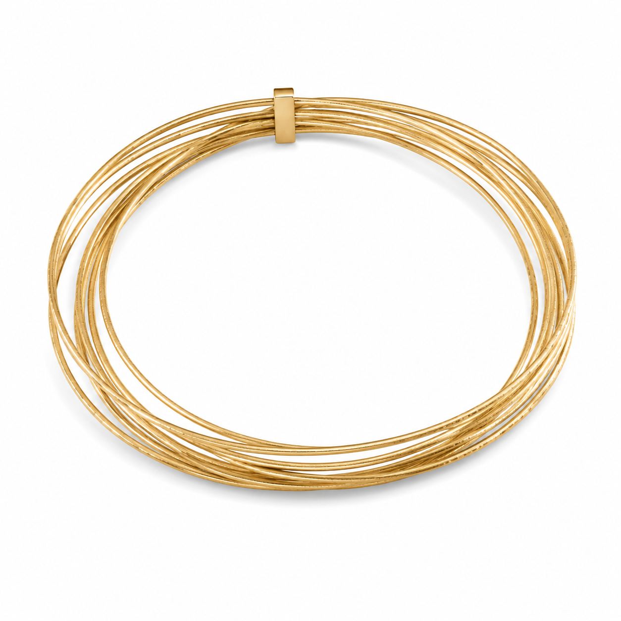 14KT Grooved 7 Piece 1.7 MM Yellow Gold Bangle Bracelet Set