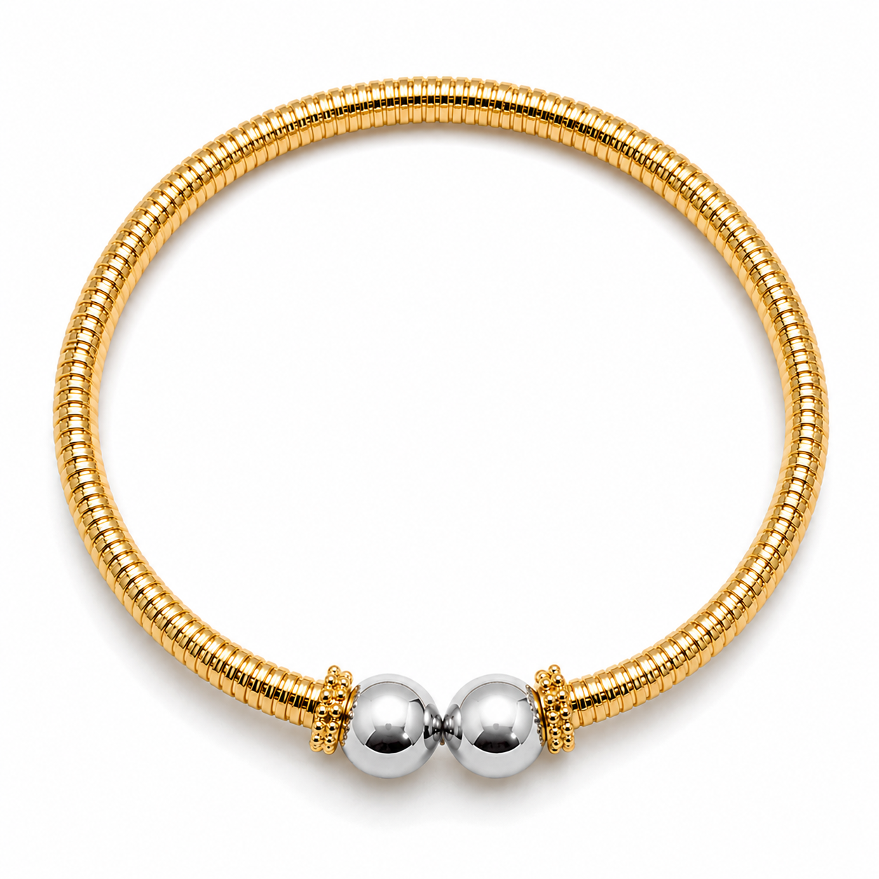 14KT Ribbed Two Tone 11 MM Gold Open Bangle Bracelet