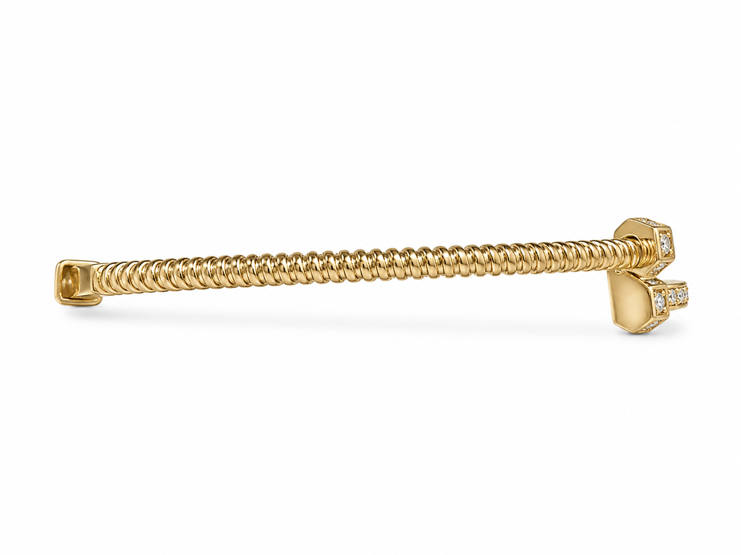 14KT Single Row Cubic Zironium 2.7 MM Yellow Gold Open Bangle Bracelet