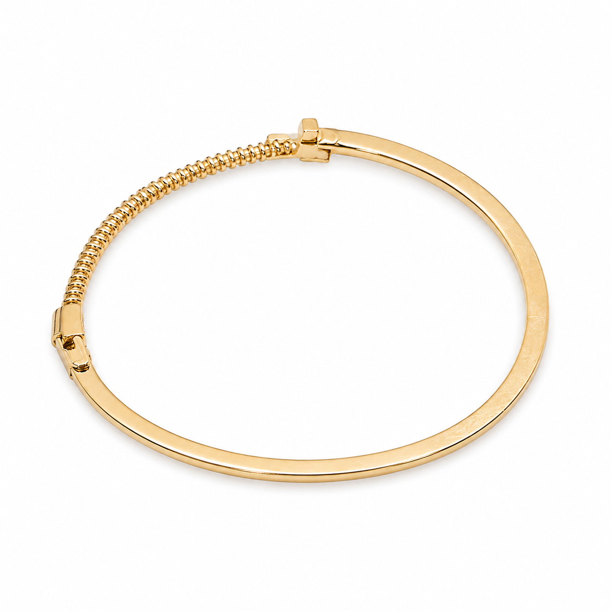 14KT Single Row Cubic Zironium 2.7 MM Yellow Gold Open Bangle Bracelet