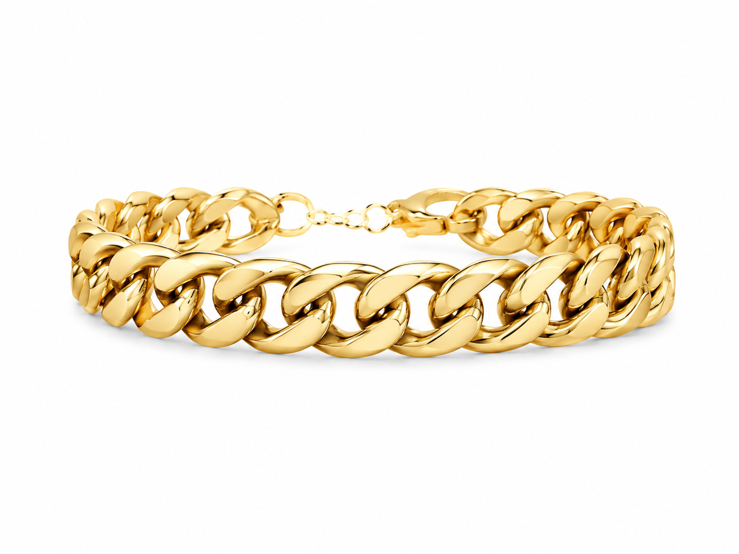 14KT Solid Yellow Gold Cuban Link Lobster Lock 8 MM Bangle Bracelet